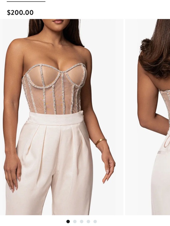 JLUXLABEL Tops - JLUXLABEL Nude Beaded Sheer Corset Crop Top